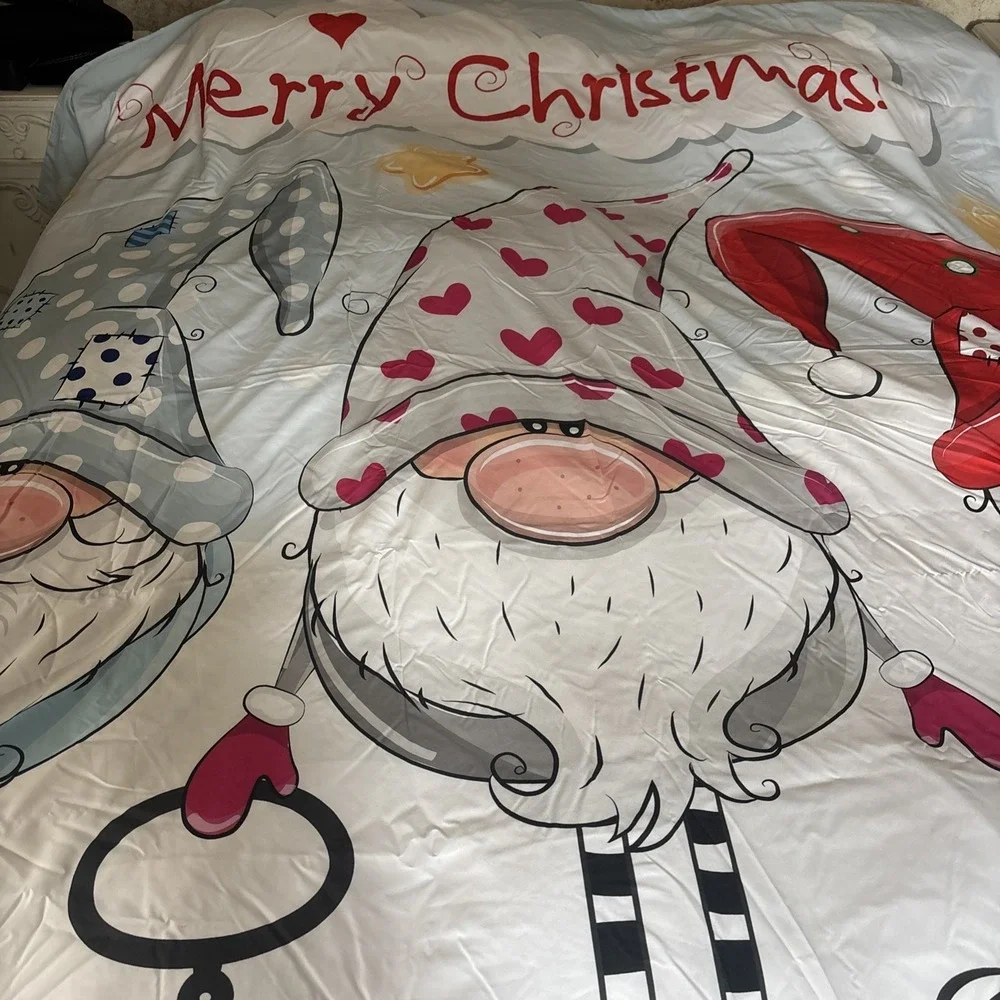 Gnome‎ Queen Duvet Cover +2 pillow covers Gnome Pattern holiday bed set